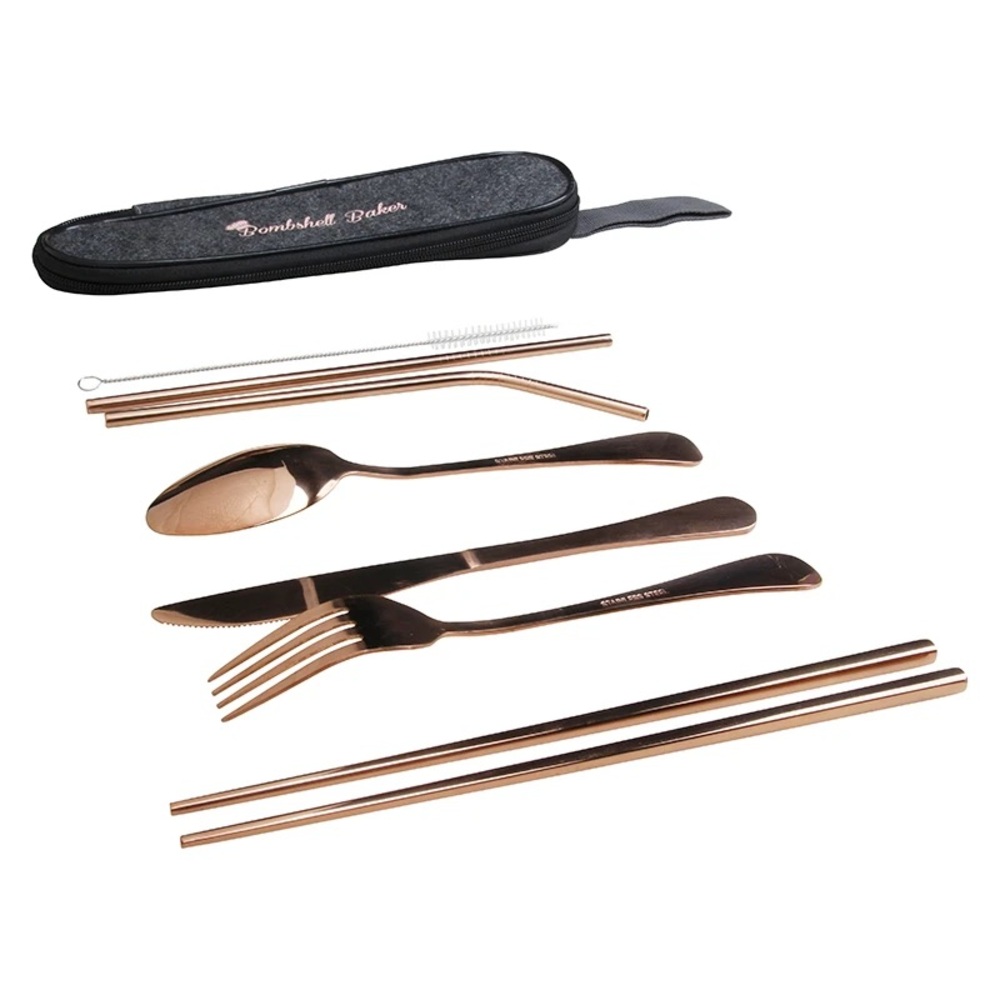 BOMBSHELL Rose Gold Travel Tableware Set - Picture 4 of 4